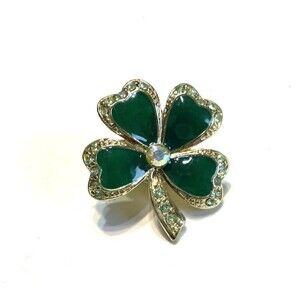 Enamel Shamrock Pin 4 Leaf Clover St Patricks Day